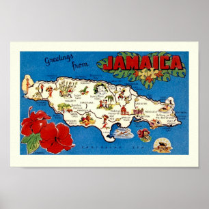  Jamaica Island Kaart Afdrukken Poster