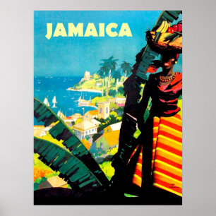Jamaica, Jamaicaanse vrouw met fruitmand op haar h Poster