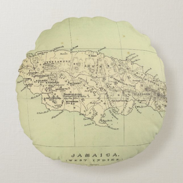 Jamaica Lithograded Map Rond Kussen (Voorkant)