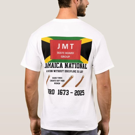 JAMAICA NATIONALE HELD. Basic donker T-shirt (Achterkant)