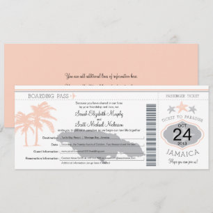 Jamaica Peach Gray Boarding Pass Wedding Kaart