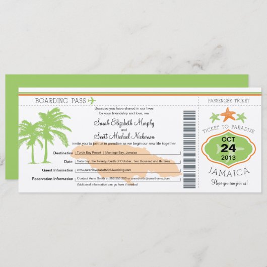Jamaica Save the Date Boarding Pass (Voorkant / Achterkant)