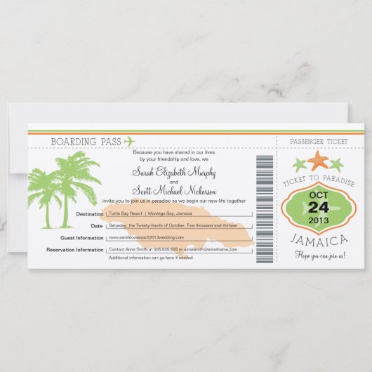 Jamaica Save the Date Boarding Pass (Voorkant)