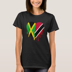 Jamaica Trinidad en Tobago Flag Heart Grown Patrio T-shirt