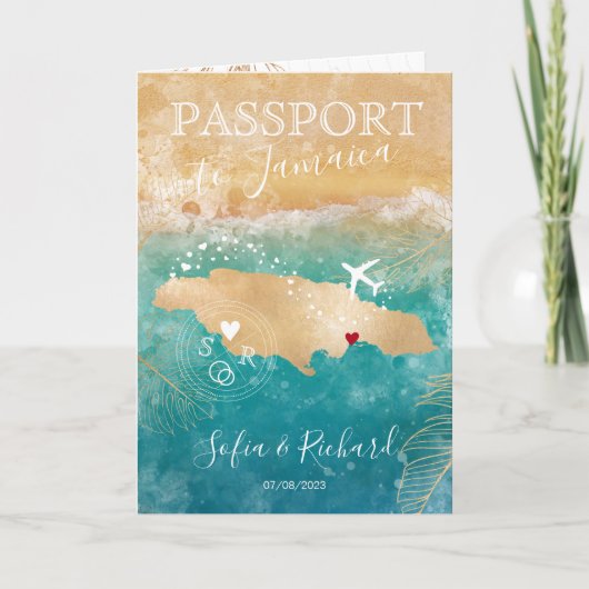 Jamaica Wedding Destination Passport Map Invitati (Voorkant)