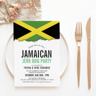 Jamaicaans thema eten   Uitnodiging Party Vlag Wit