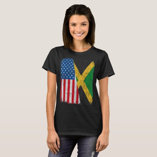Jamaicaanse Amerikaanse vlag Half USA Jamaica Root T-shirt (Voorkant volledig)