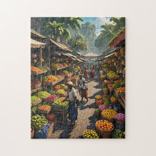 Jamaicaanse buitenfruitmarkt kleurrijk interessant legpuzzel