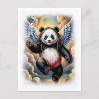 Jamaicaanse Engel Panda in de lucht op een Witte Feestdagenkaart
