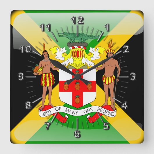 Jamaicaanse glanzende vlag vierkante klok (Voorkant)