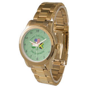 Jamaicaanse Ierse USA Vlaggen Shamrock gepersonali Horloge