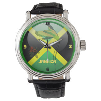 Jamaicaanse juwelen zwart lederen band horloge