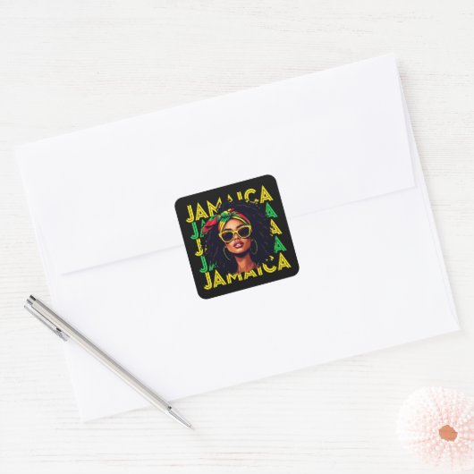 Jamaicaanse Meisje Jamaica Vlag Trotse Jamaicaanse Vierkante Sticker (Envelop)