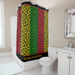 Jamaicaanse Rasta Rood Geel Groen Leopard Print Douchegordijn