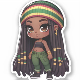 Jamaicaanse rasta schattig chibi meisje sticker