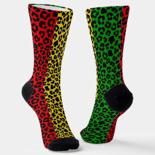 Jamaicaanse Rasta Vlag Kleuren Leopard Print Sokken