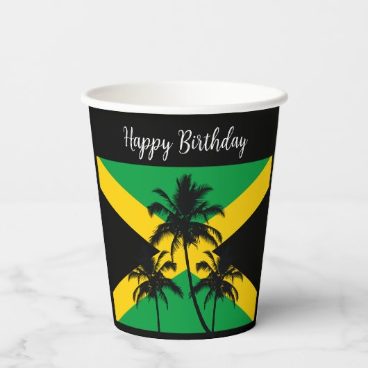 Jamaican Flag Happy Birthday Patriotic Papieren Bekers (Achterkant)