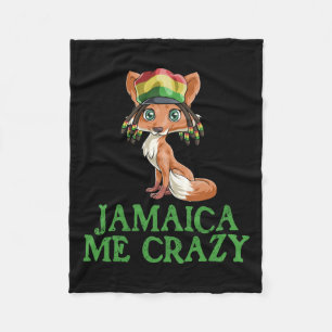 Jamaican Me Crazy Flag Fox T Shirt Hair Funny Regg Fleece Deken