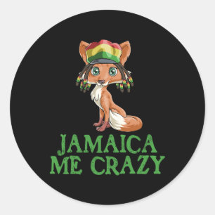 Jamaican Me Crazy Flag Fox T Shirt Hair Funny Regg Ronde Sticker