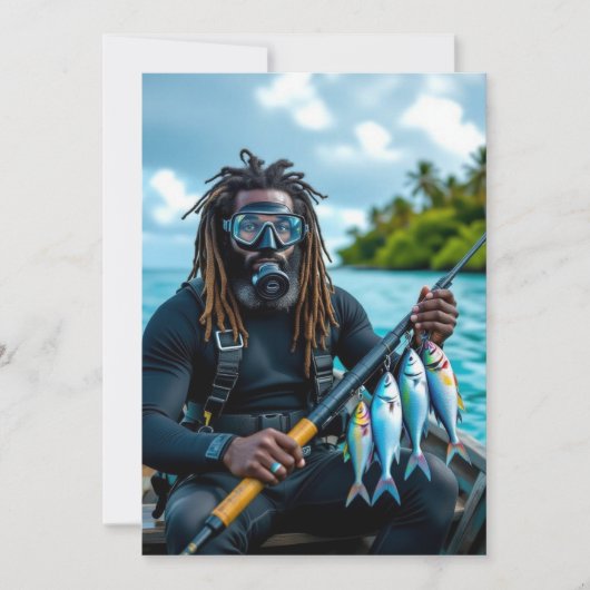 Jamaican spear fisherman feestdagenkaart (Voorkant)