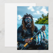 Jamaican spear fisherman feestdagenkaart (Voorkant / Achterkant)