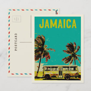 Jamaïque, bus et palmiers carte postale