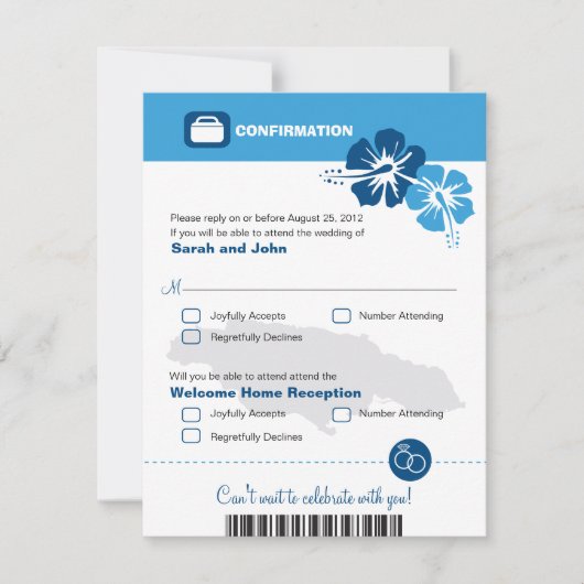 Jamaïque Mariage Réponse Confirmation Carte d'emba (Devant)