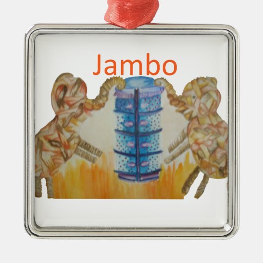 Jambo Jumbo Afrikaanse Kinder olifanten Art Print Metalen Ornament (Voorkant)