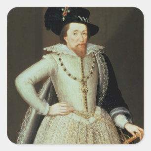 James I, halve lengte portret Vierkante Sticker