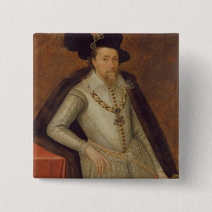 James I of England en VI of Scotland Vierkante Button 5,1 Cm