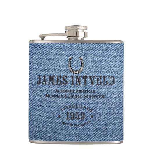 James Intveld Blue Denim Flask Heupfles (Voorkant)