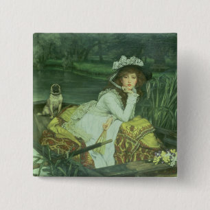 James Tissot Jonge vrouw in een boot of reflecti Vierkante Button 5,1 Cm