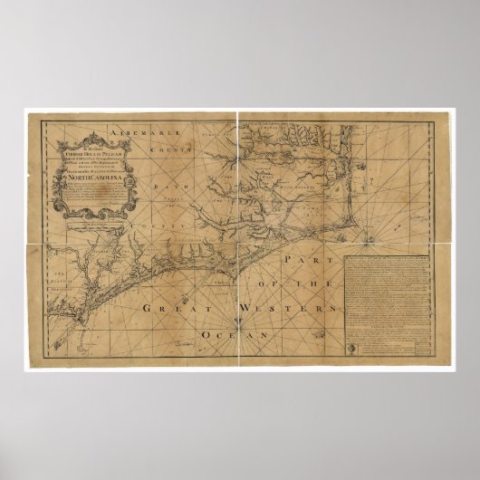 James Wimble 1738 Map of North Carolina Poster (Voorkant)