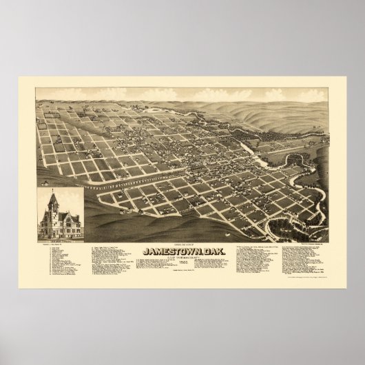 Jamestown, ND Panoramic Map - 1883 Poster (Voorkant)