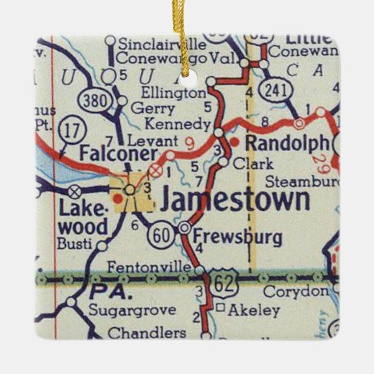 Jamestown NY Map Keramisch Ornament (Voorkant)