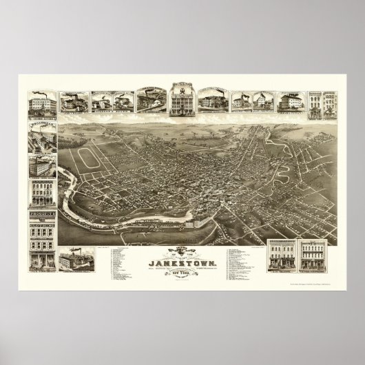 Jamestown, NY Panoramic Map - 1882 Poster (Voorkant)