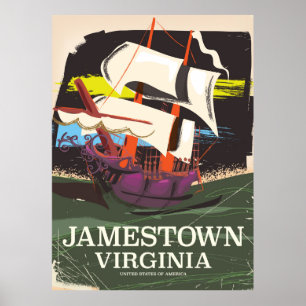 Jamestown, Virginie, affiche de voyage vintage