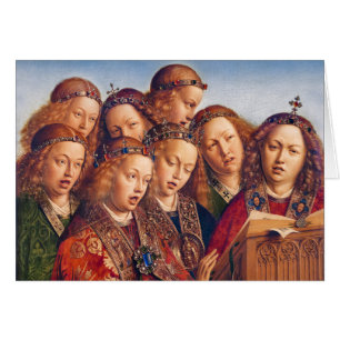 Jan van Eyck chantant le retable de Gand d'anges