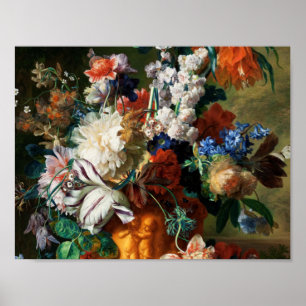 Jan Van Huysum - bloemen in een URN Poster