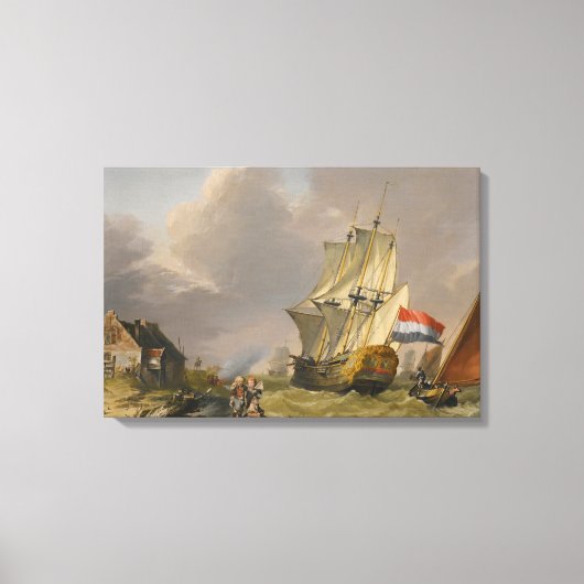 Jan van os - Verzending in een Storm voor de kust Canvas Afdruk (Voorkant)