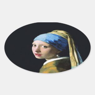 Jan Vermeer Girl met een parel die barokke kunst v Ovale Sticker
