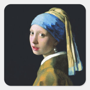 Jan Vermeer Girl met een parel die barokke kunst v Vierkante Sticker