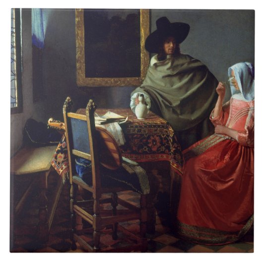 Jan Vermeer - Het glas wijn Tegeltje (Voorkant)