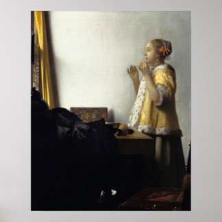 Jan Vermeer, Young Woman met een ParelKetting Poster