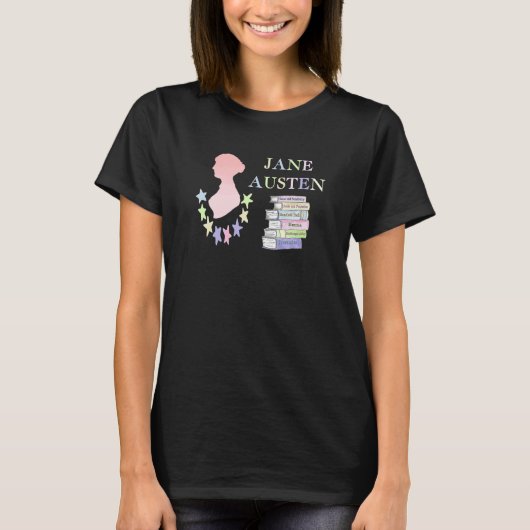 Jane Austen Book Stack Old Portrait Romant T-shirt (Voorkant)