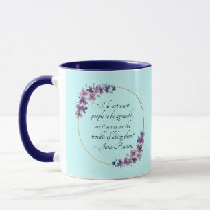 Jane Austen citaat met paarse bloemengouden lijst Mok