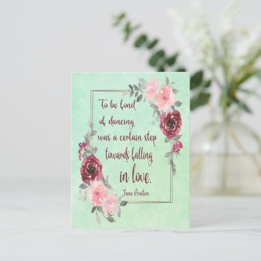 Jane Austen Citation Aimer danser Carte postale (Debout devant)