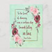 Jane Austen Citation Aimer danser Carte postale (Devant)