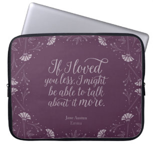 Jane Austen Emma Paars Floral Love Quote Laptop Sleeve