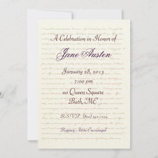 Jane Austen Party Birthday Celebration Quottes Kaart (Achterkant)